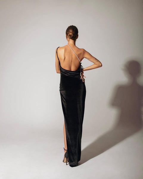 Long La Femme cowl neck dress BLACK