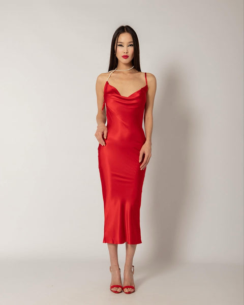 Midi La Femme cowl neck dress