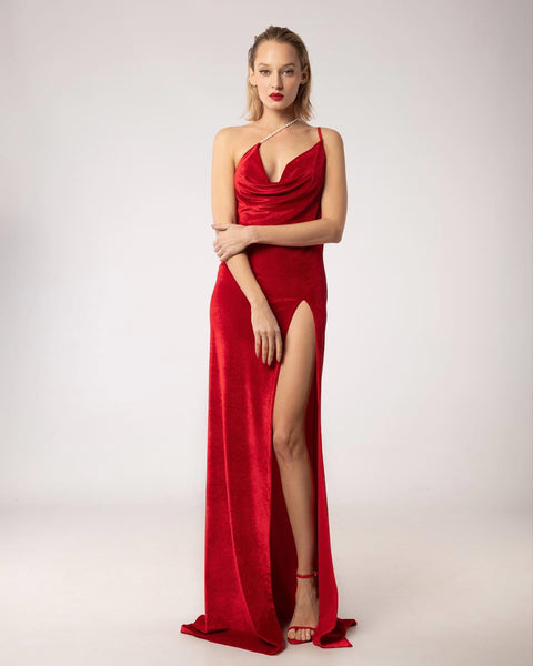 Long La Femme Cowl neck Dress.