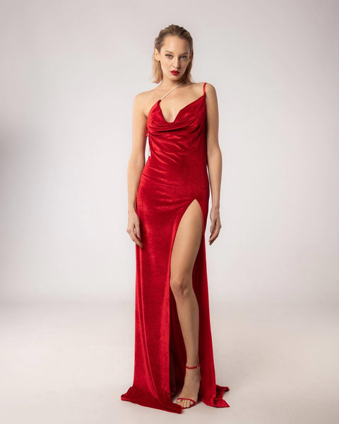 Long La Femme Cowl neck Dress.