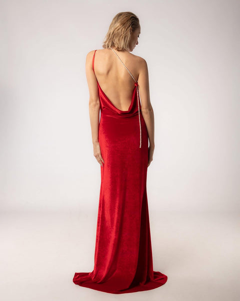 Long La Femme Cowl neck Dress.